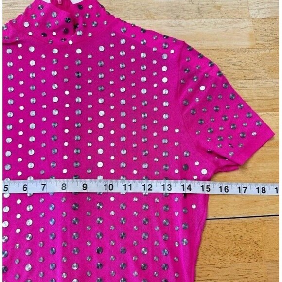 KILLAROSA Bodysuit Large Hot Pink Sheer Studded Snap Sexy Grunge Hardware EUC - Picture 12 of 14